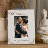Personalised Wooden Engraved White Photo Frames Wedding Any Message With Hearts