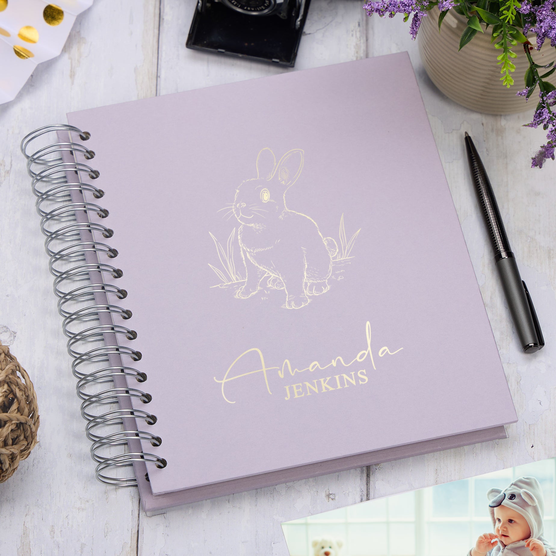 Personalised Large Baby Photo Album Memory Keepsake With Rabbit Photo Album ukgiftstoreonline Lilac 4x6 Inch Album