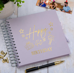 40th Birthday Memory Scrapbook Album With Present Design Various Colours Available Scrapbook ukgiftstoreonline Lilac