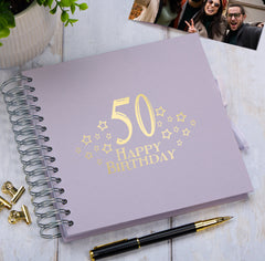 50th Birthday Memory Scrapbook Album With Star Design Various Colours Available