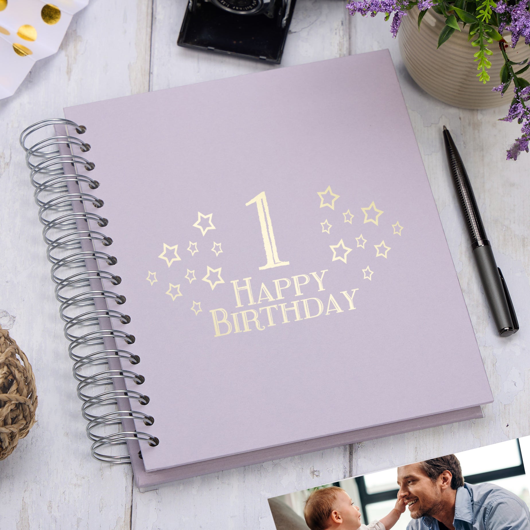 Large 1st Birthday Photo Album Memory Keepsake Gift With Stars Photo Album ukgiftstoreonline Lilac 4x6 Inch Album