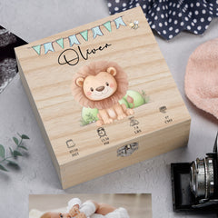 Personalised Wooden Baby Memory Keepsake Box With Cute Animals