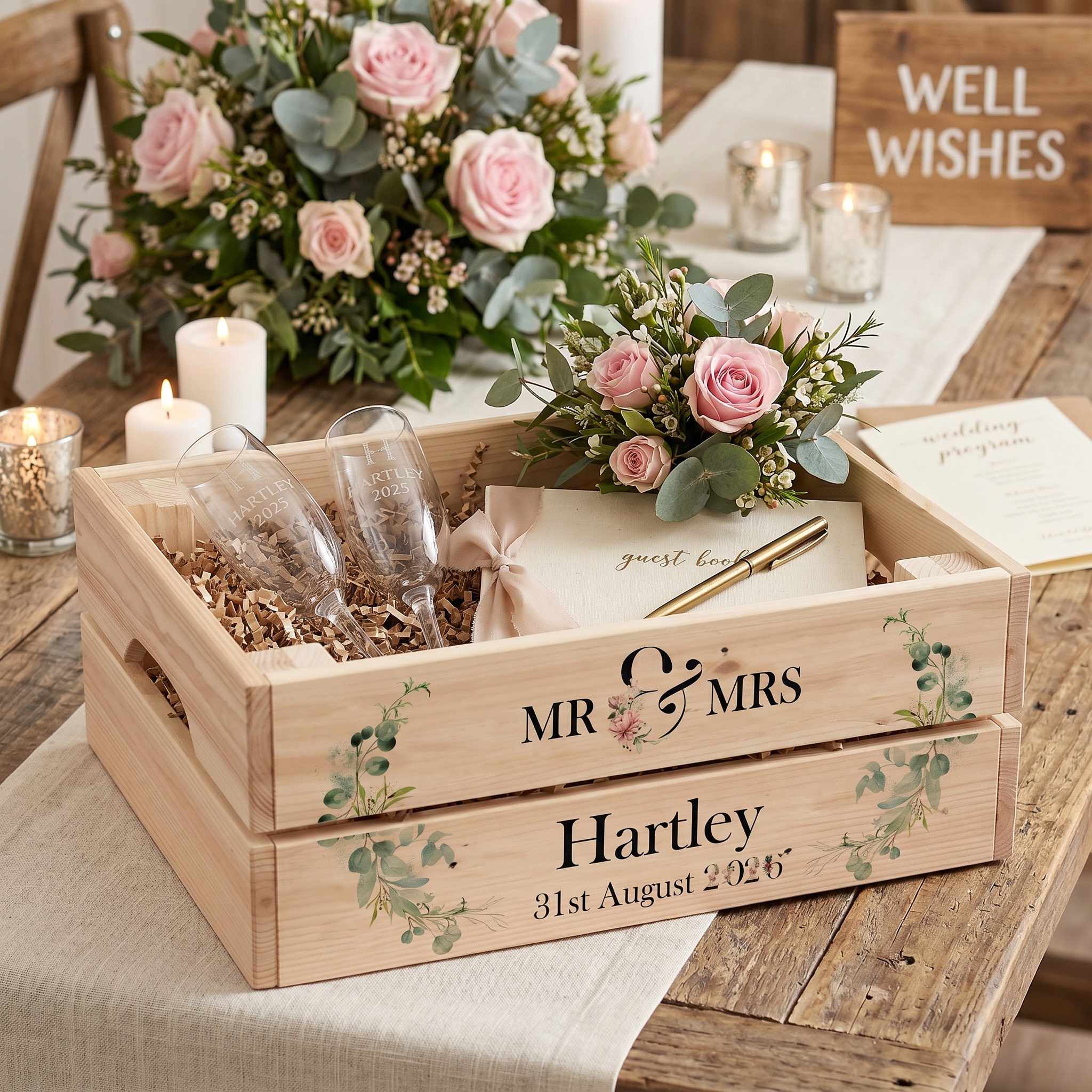 Personalised Wedding Crate, Wooden Mr and Mrs Crate, Wedding Hamper Decor storage crate ukgiftstoreonline