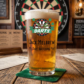 Personalised Darts Themed Beer Glass Gift For Birthday Or Events personalised beer glasses ukgiftstoreonline