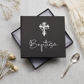 Baptism Photo Album | 50 4x6 Photos | Embossed Cross Keepsake Book In Green, Pink, Black photo album ukgiftstoreonline Black