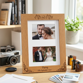 Engraved Wooden Wedding Frame - Personalised Mr and Mrs Double Photo Frame Gift Photo Frame ukgiftstoreonline