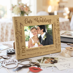 Wedding Day Multi Script Wooden Engraved Photo Frame Gift For Couple wedding photo frame ukgiftstoreonline