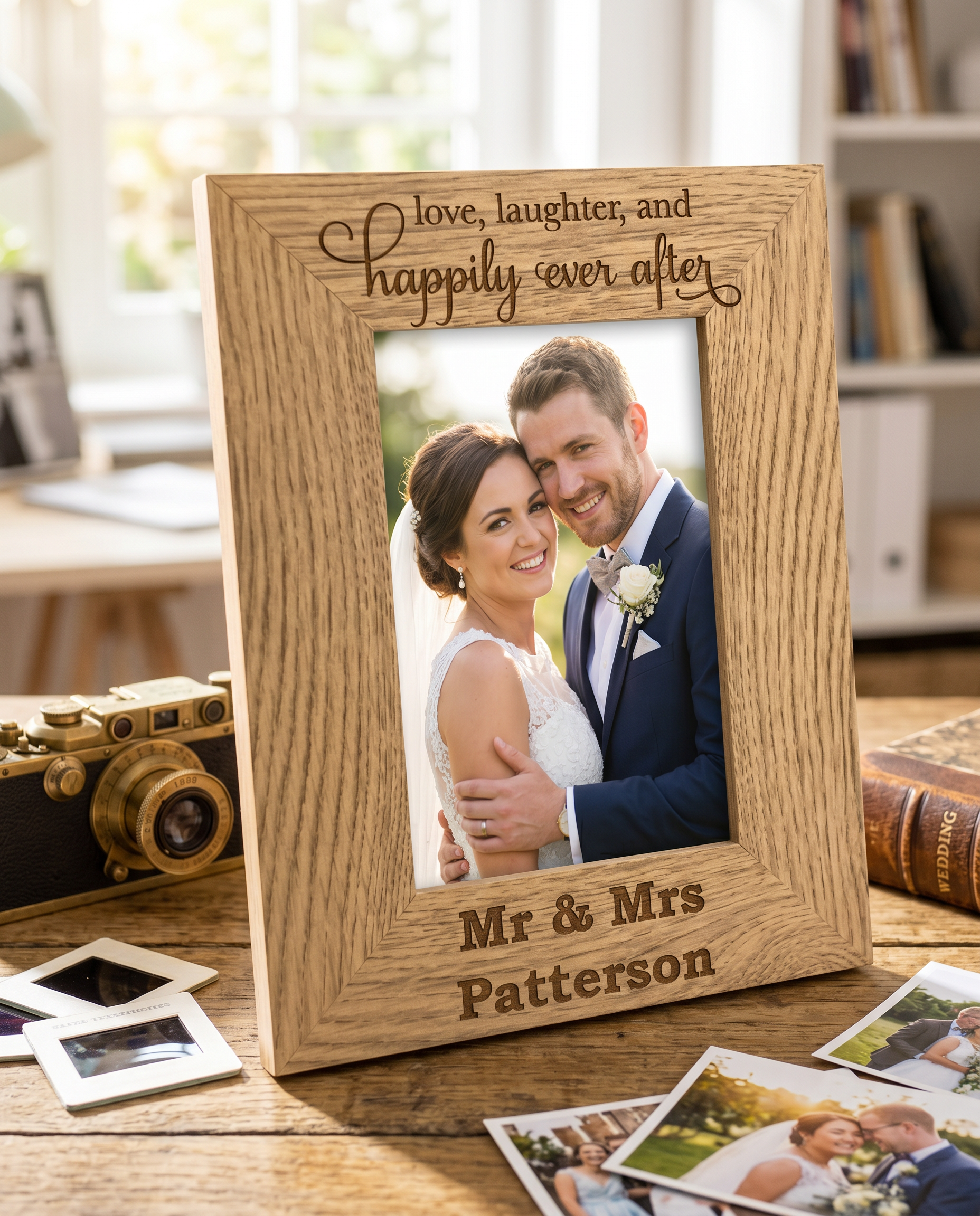 Personalised Engraved Wooden Wedding Photo Frame Love Laughter Happily Ever After wedding photo frame ukgiftstoreonline