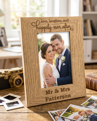 Personalised Engraved Wooden Wedding Photo Frame Love Laughter Happily Ever After wedding photo frame ukgiftstoreonline