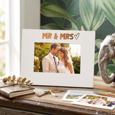 White Engraved Wooden Wedding Picture Photo Frame Mr and Mrs Heart Gift Landscape Photo Frame ukgiftstoreonline