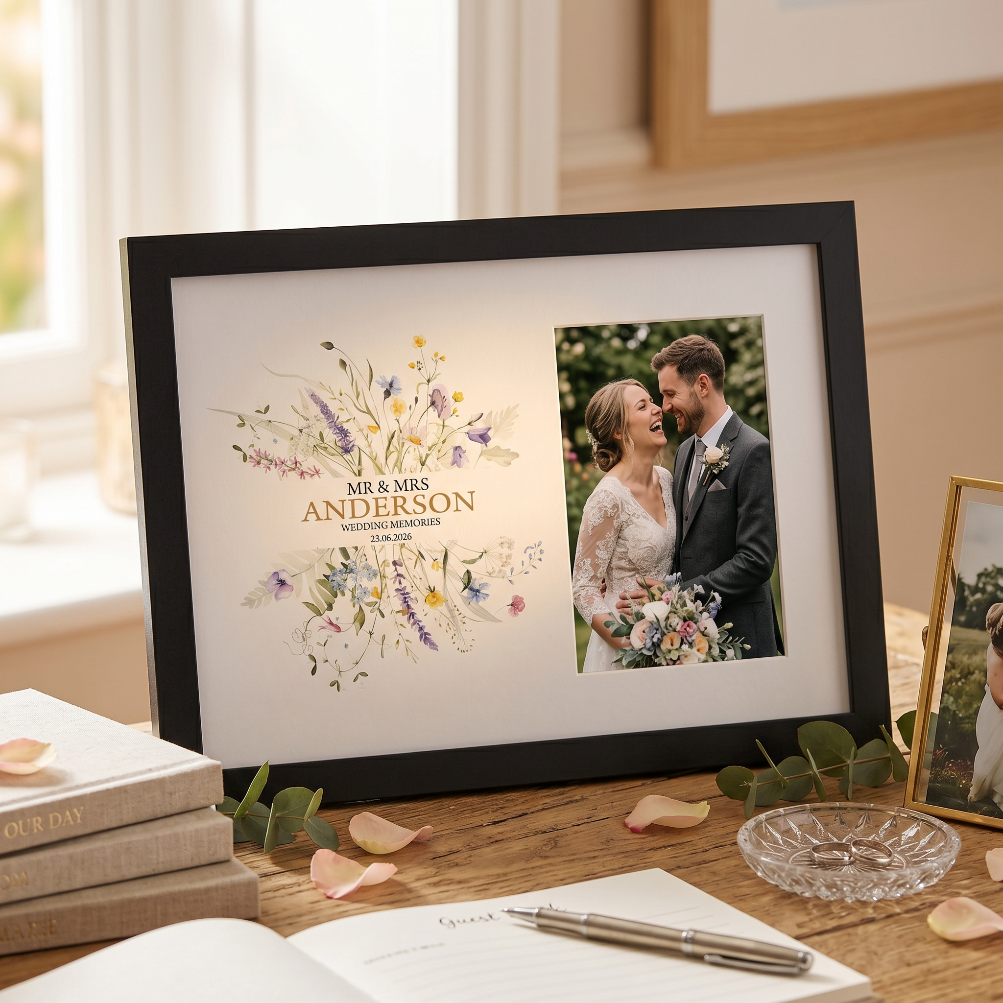 Personalised Wedding Photo Frame – Wooden 6x4 Wildflower Keepsake Gift Photo Frame ukgiftstoreonline