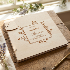 Personalised Wedding Day Wooden Engraved Guestbook Scrap Book Album Leaf Design Personalised Wedding Gift ukgiftstoreonline