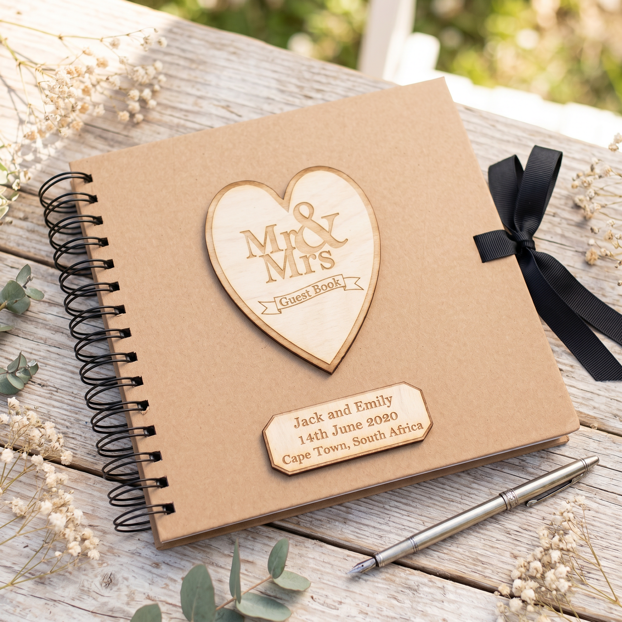 Personalised Brown Wedding Guest Book Wooden Engraving Mr and Mrs Personalised Wedding Gift ukgiftstoreonline