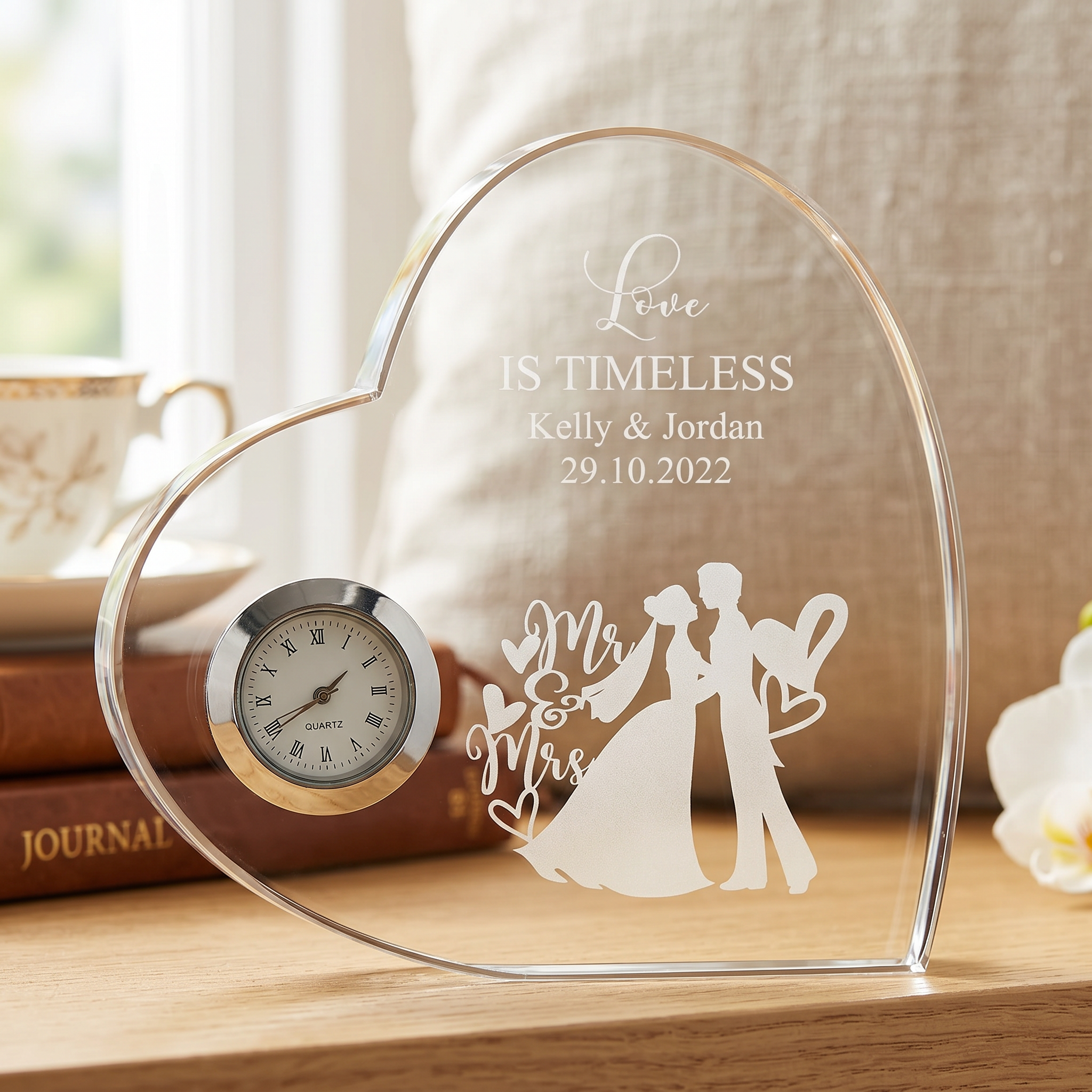 Personalised Engraved Heart Crystal Glass Clock Wedding Gift Or Wedding Present Personalised Crystal Glass ukgiftstoreonline