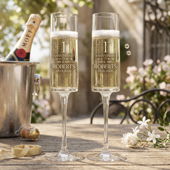 Pair Of Modern and Elegant Personalised 1st anniversary Tall Champagne Prosecco Glasses Gift Champagne Glasses ukgiftstoreonline