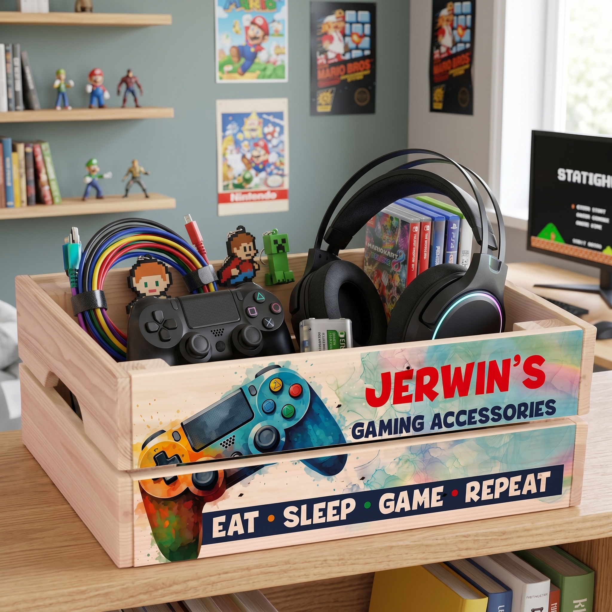 Personalised Gamer Storage Box – Kids Room Storage Crate with Handles ukgiftstoreonline