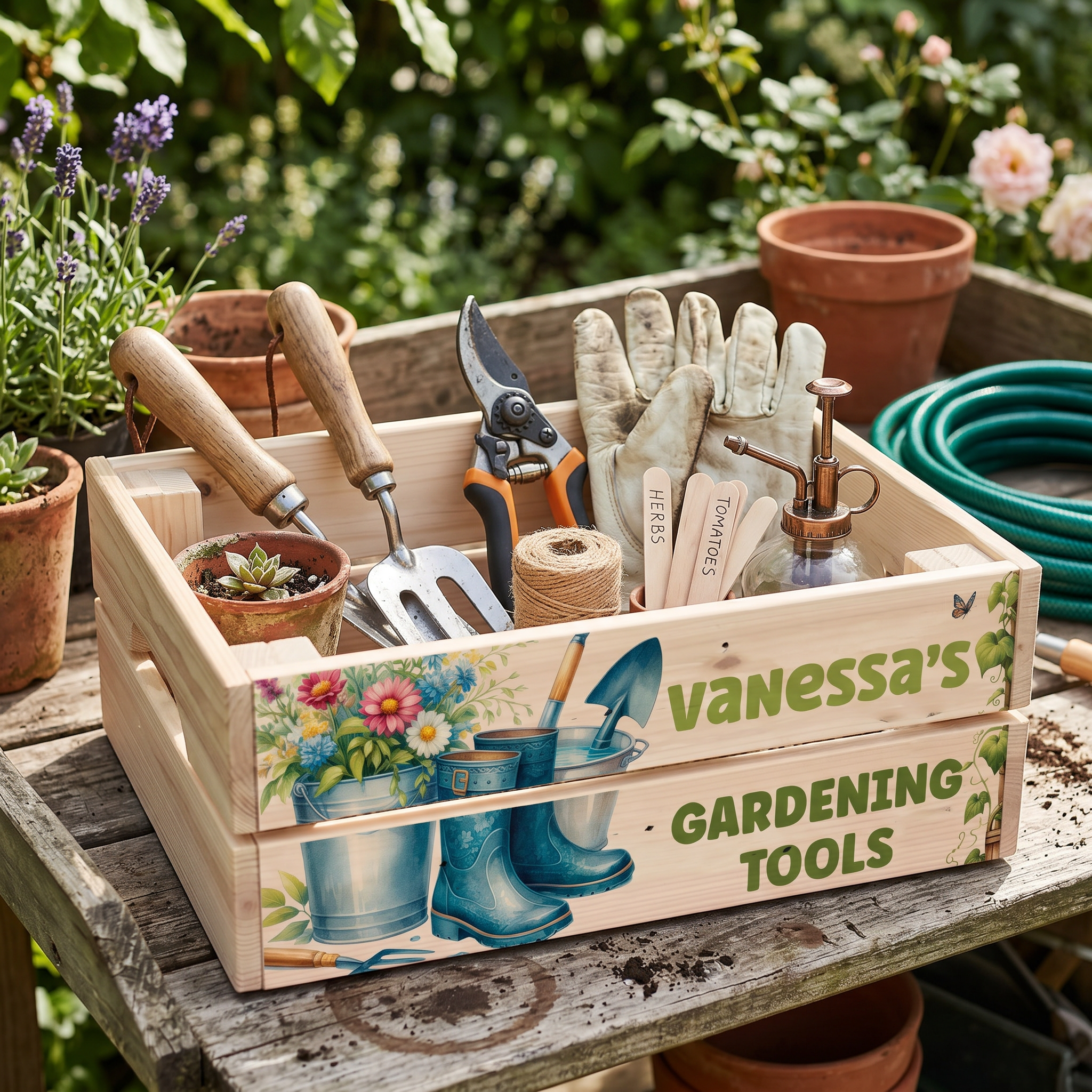 Personalised Gardening Storage Crate, Wooden Crate, Garden Tools storage crate ukgiftstoreonline