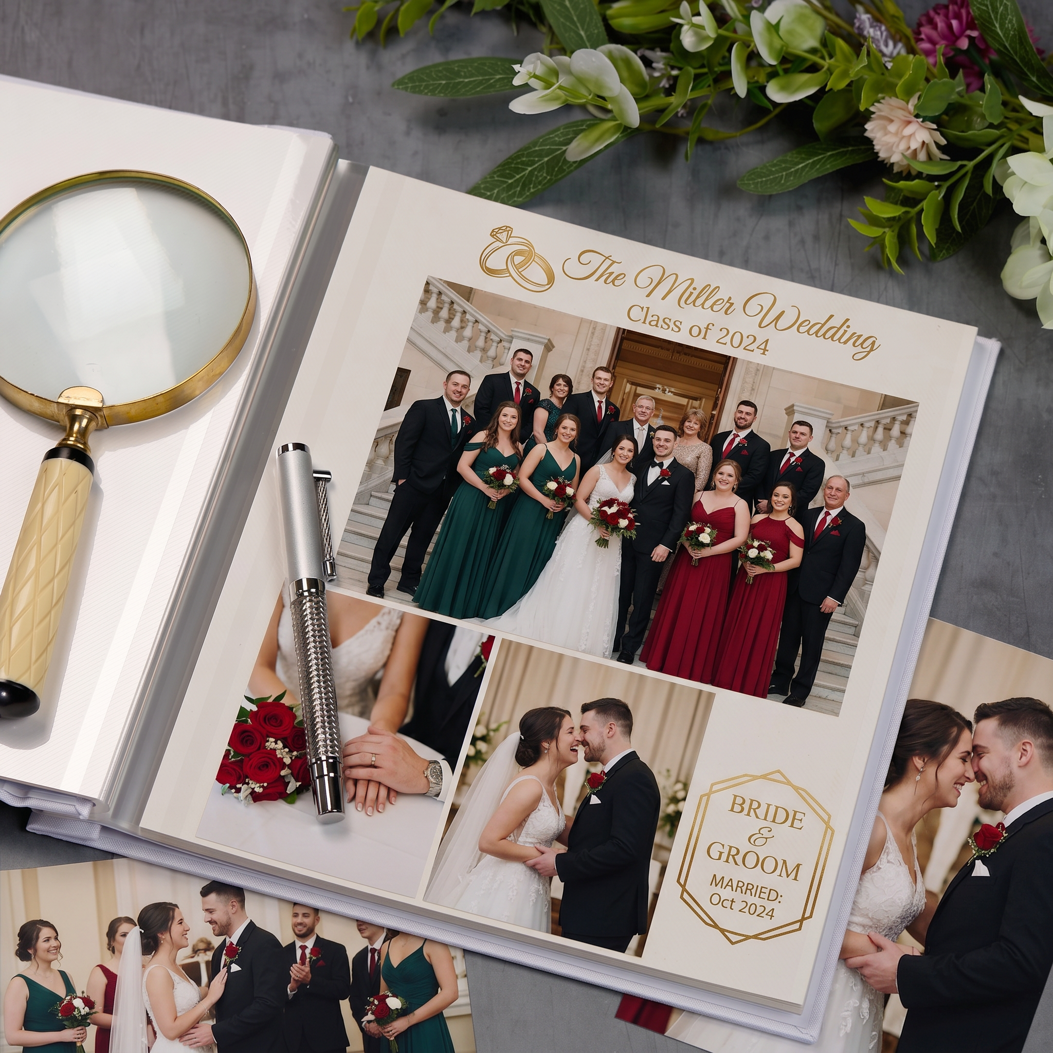 Wedding Photo Album Large Linen Cover - Personalised Self Adhesive Pages With Wildflowers photo album ukgiftstoreonline