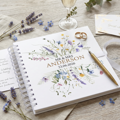 Luxury Wedding Guest Book - Personalised Hardcover Spiral Bound Keepsake With Ribbon ukgiftstoreonline