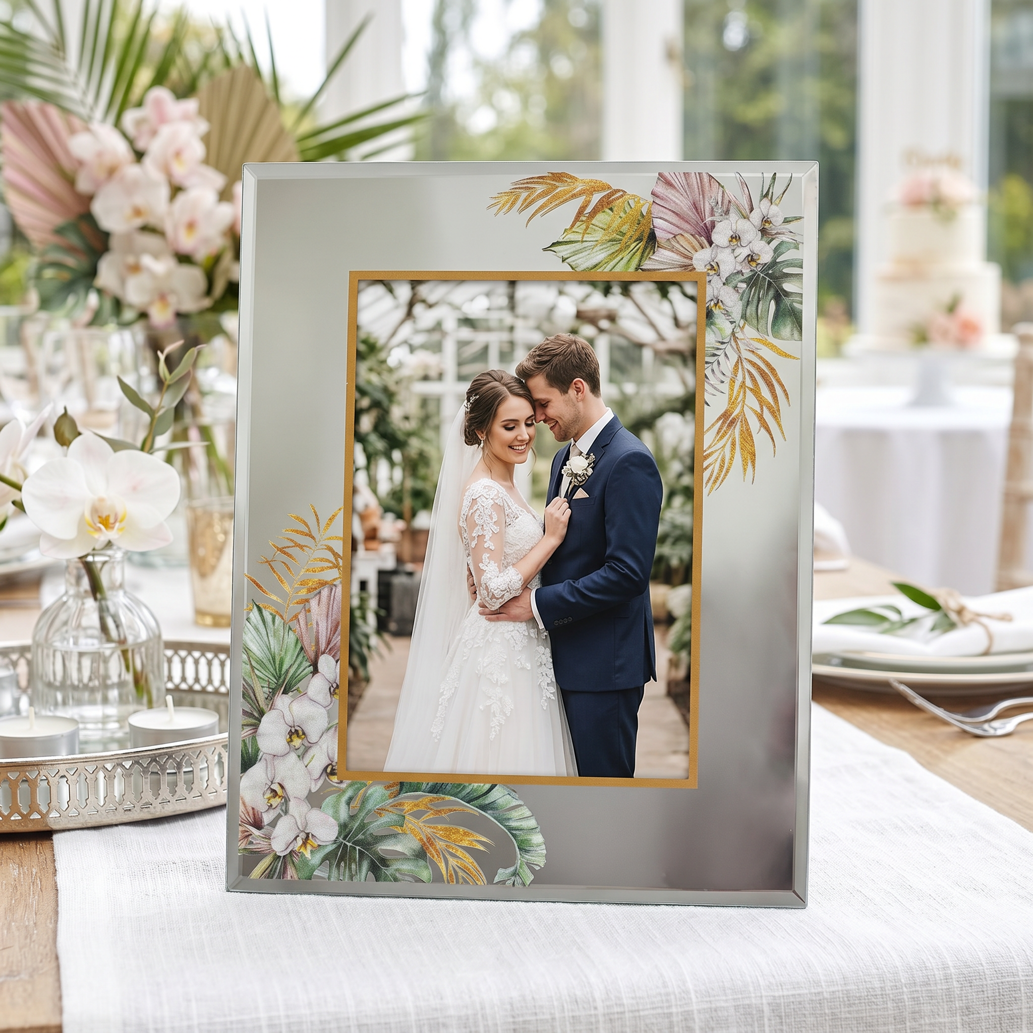 Tropical Glass Photo Frame – 5x7 Photo Frame With Mirror Silver & Copper Foil Border photo frame ukgiftstoreonline