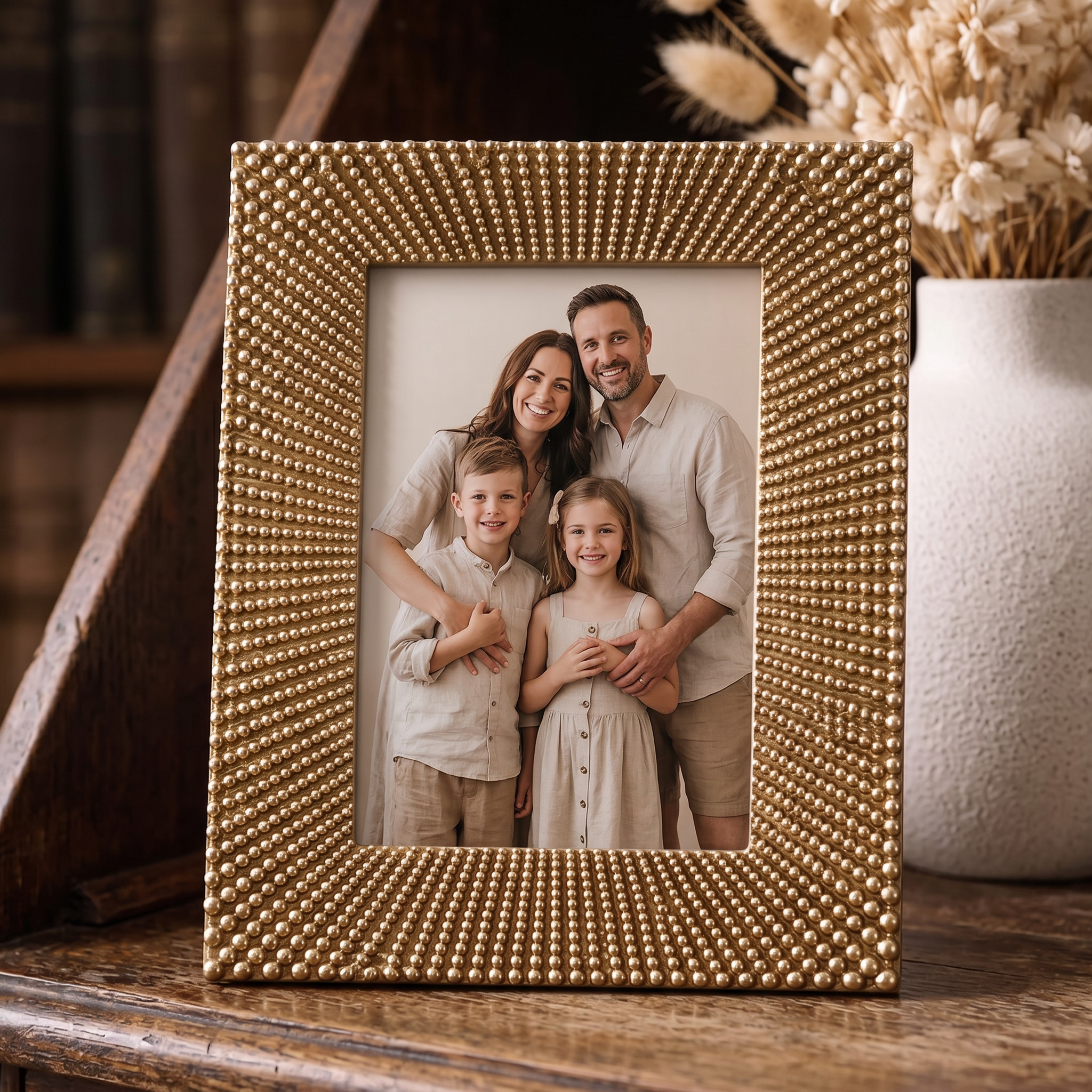 Sunburst Photo Frame - Champagne Beaded Resin 4x6 Decorative Display photo frame ukgiftstoreonline