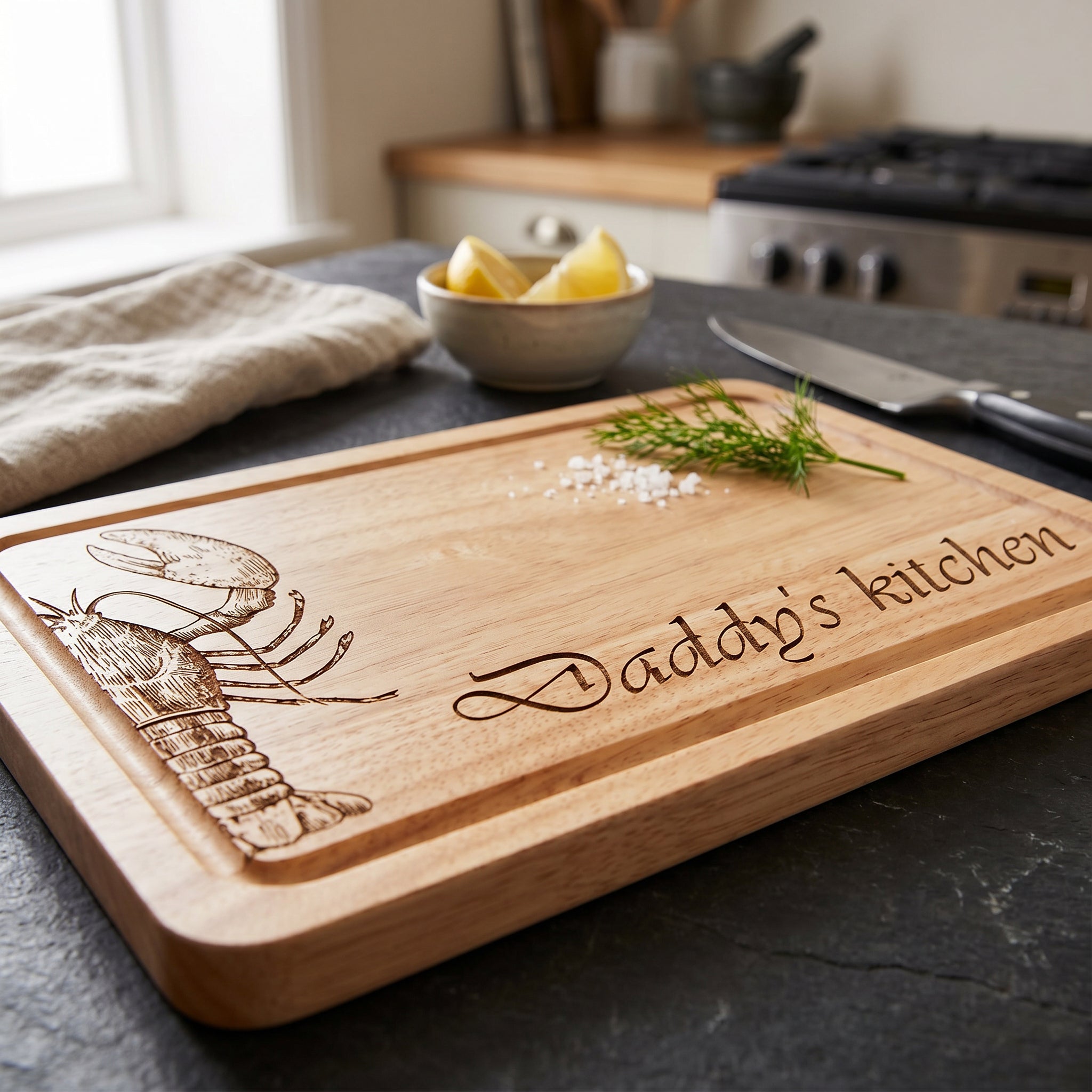 Lobster Themed Engraved Solid Wooden Chopping Board with Optional Personalised Name Or Message chopping Board ukgiftstoreonline