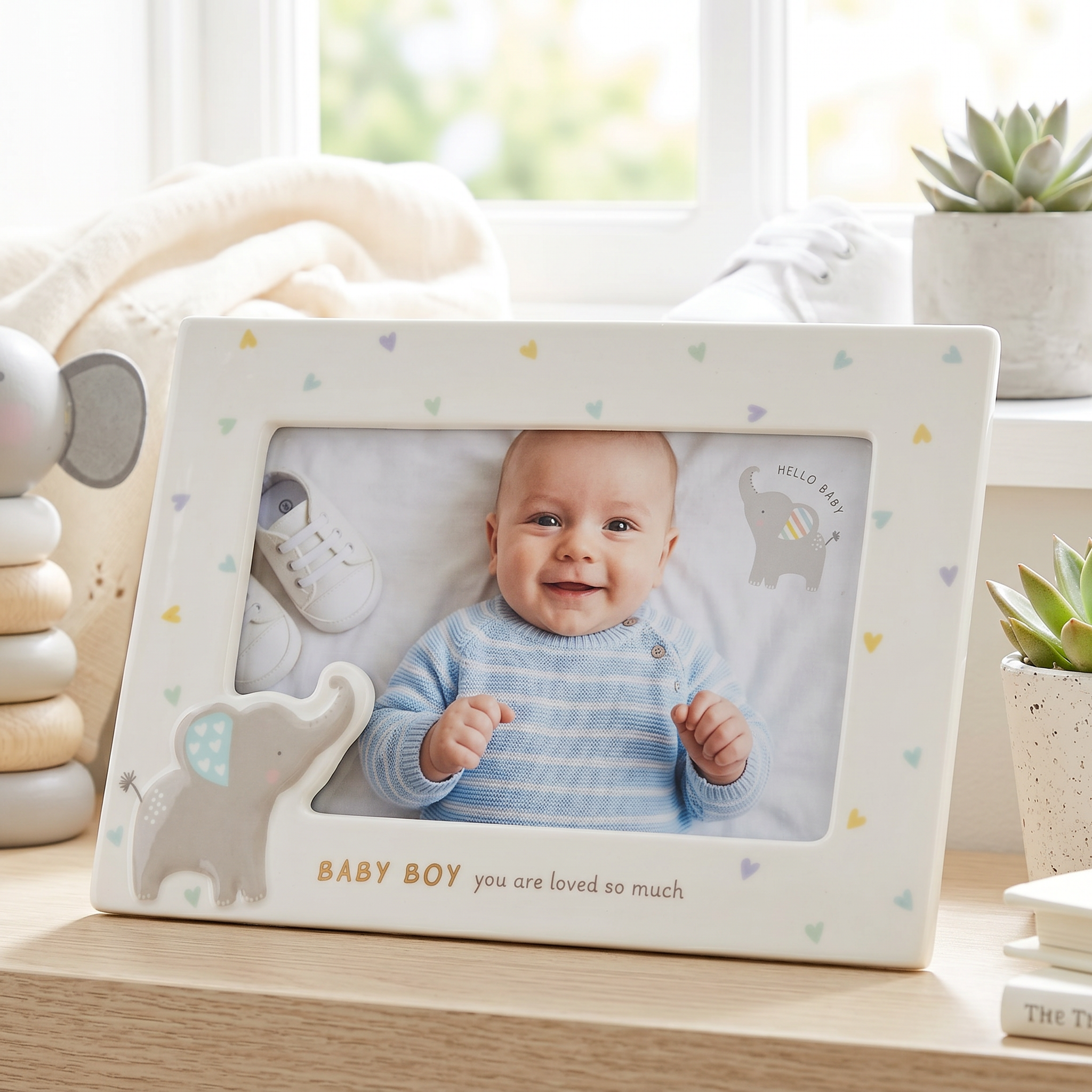 Baby Boy Photo Frame – Ceramic Nursery Frame 6x4 | Cute Elephant Baby Gift Baby Photo Frame ukgiftstoreonline