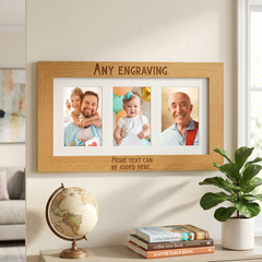Personalised Wooden Triple Photo 6 x 4 Frame Custom Engraved Any Message In Bold Text Photo Frame ukgiftstoreonline