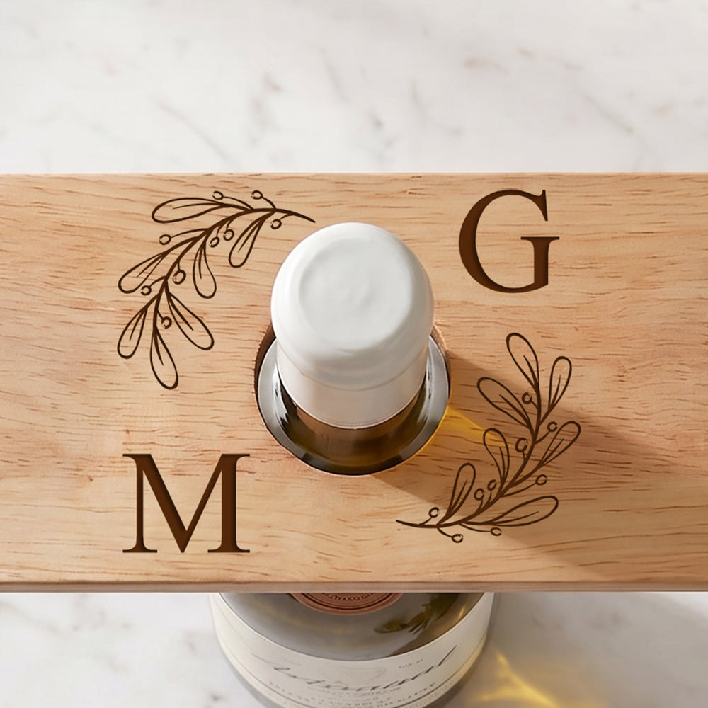 Personalised Engraved Wooden Wine Glass and Bottle Holder, For New Home Anniversaries and Wedding Gifts ukgiftstoreonline