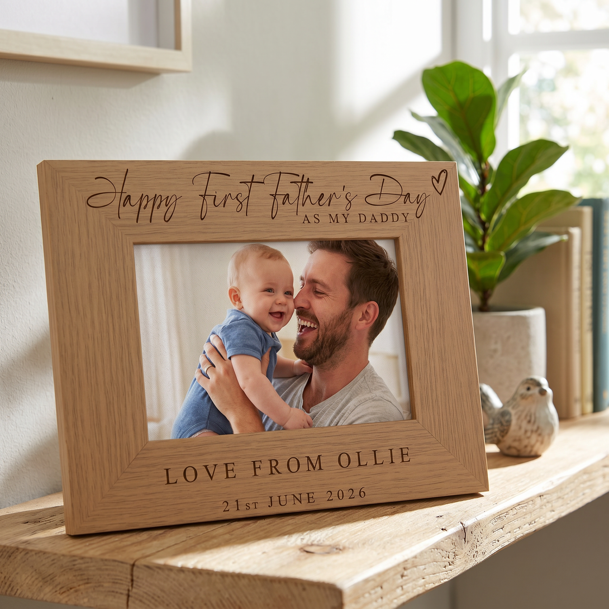 Personalised First Fathers's Day Photo Frame Gift Engraved Oak Wood Finish Dad Daddy or Grandad Pet Photo Frame ukgiftstoreonline