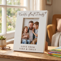 World's Best Daddy, Custom Photo Frame, Dad Birthday Gift Engraved White Wood ukgiftstoreonline