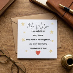 Thank You Teacher Sentiment Card, Personalised Teacher Card, End of Term Card, Teacher Gift