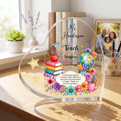 Personalised Motivational Teacher Gift Heart Block In Gift Box End of Term Leaving Thank You Gift