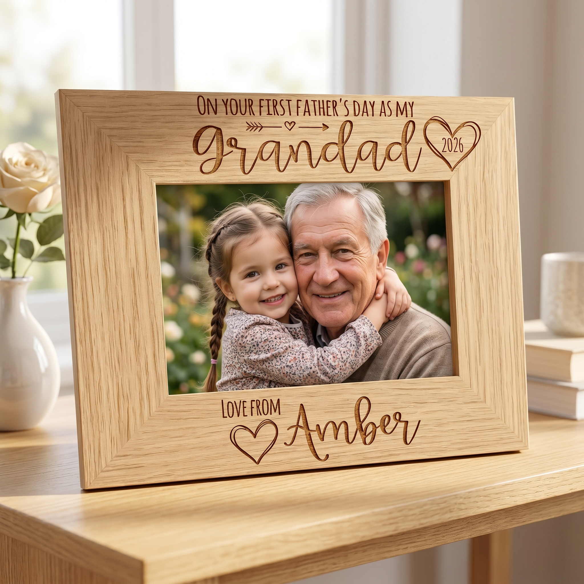 Personalised Our first Fathers Day Photo Frame Oak wood finish Landscape Father's Day Photo Frame ukgiftstoreonline