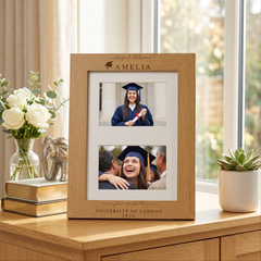 Graduation Gift | Congratulations Gift for University Graduate | Personalised Double Frame Engraved Oak Finish