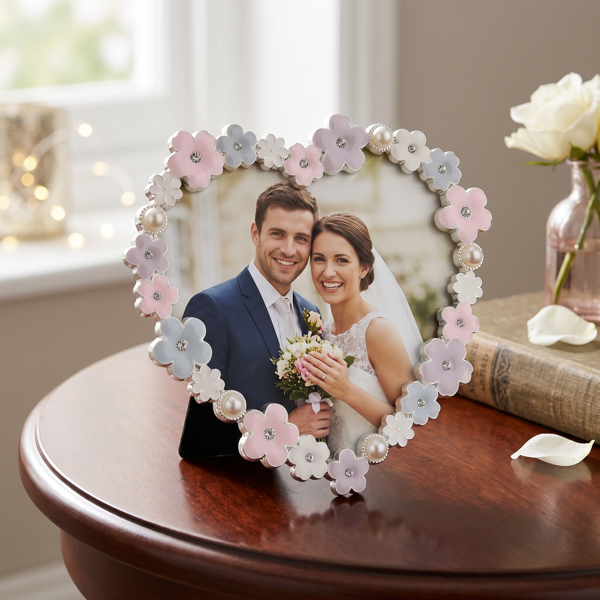 Pastel Colour Daisy Heart Photo Frame for Anniversaries Wedding and Valentines photo frame ukgiftstoreonline