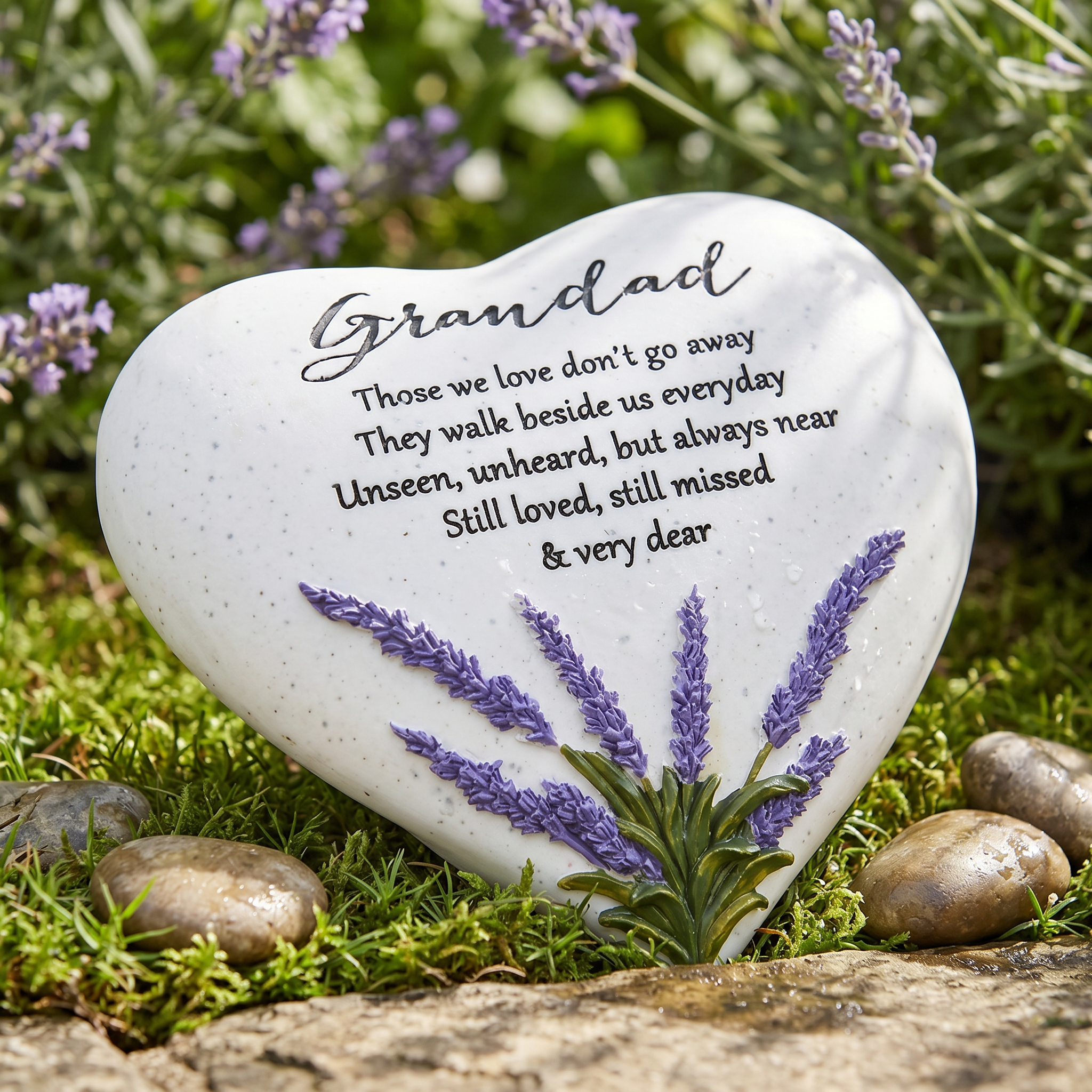 Grandad Graveside Lavender Heart Stone Memorial Plaque, Grave Ornament Tribute, Gift ukgiftstoreonline