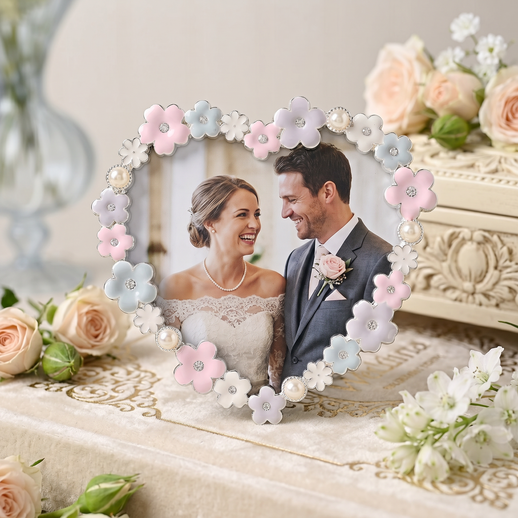 Pastel Colour Daisy Heart Photo Frame for Anniversaries Wedding and Valentines photo frame ukgiftstoreonline