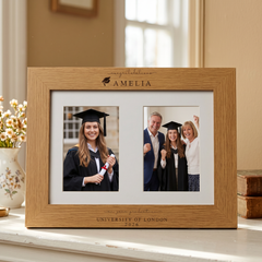 Graduation Gift | Congratulations Gift for University Graduate | Personalised Double Frame Engraved Oak Finish