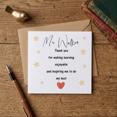 Thank You Teacher Sentiment Card, Personalised Teacher Card, End of Term Card, Teacher Gift