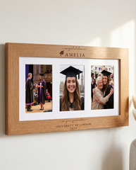 Graduation Gift | Congratulations Gift for University Graduate | Personalised Triple Frame Engraved Oak Finish