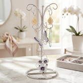 Vintage Style metal enamelled jewellery stand, with purple flowers and butterflies 22.5cm tall ukgiftstoreonline