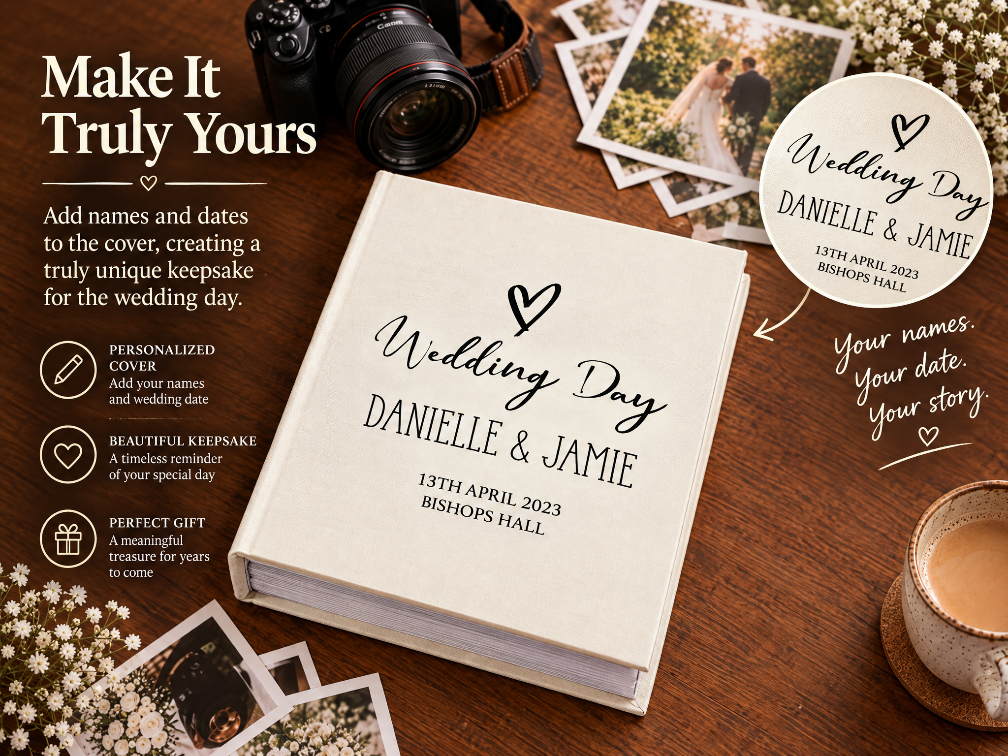 Personalised Wedding Day Photo Album With Sleeves 100 x 6x4 Capacity Personalised Photo Album ukgiftstoreonline