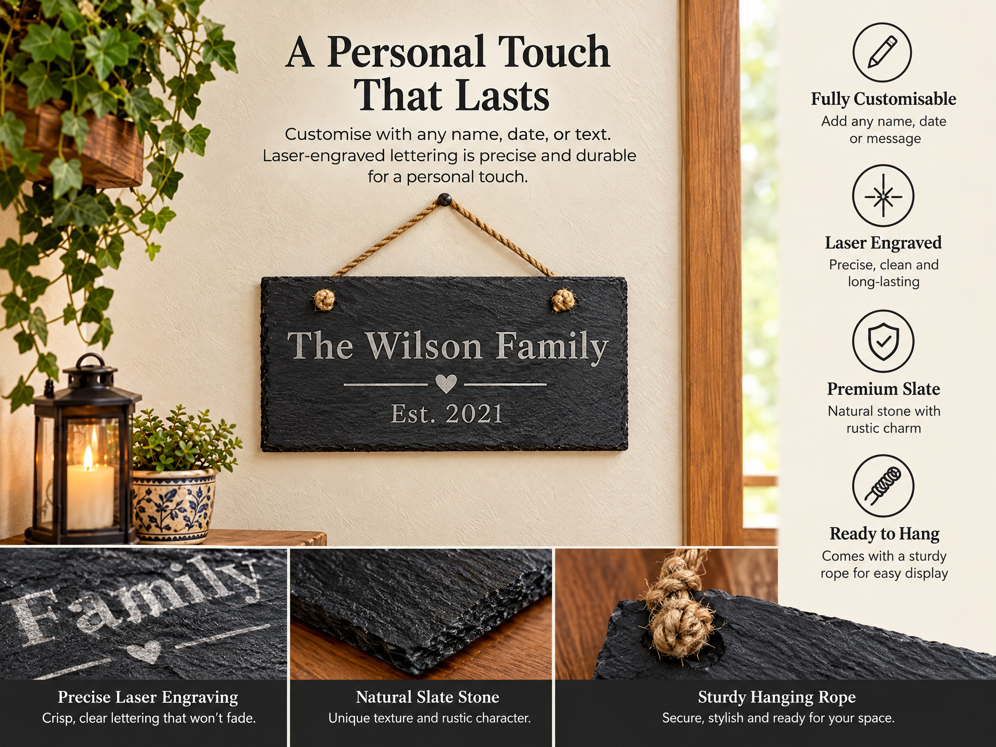 Engraved Slate Plaque, Personalised Rectangle Sign, Outdoor Ready Personalised Slates ukgiftstoreonline