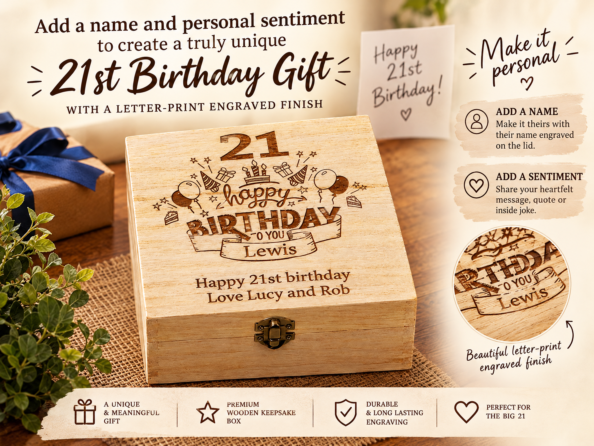 Personalised 21st Birthday Wooden Keepsake Box Gift Engraved Keepsake Boxes ukgiftstoreonline