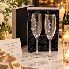 Personalised Engagement Champagne Glasses – Custom Engraved Flutes With Luxury Gift Box Personalised Champagne Glasses ukgiftstoreonline