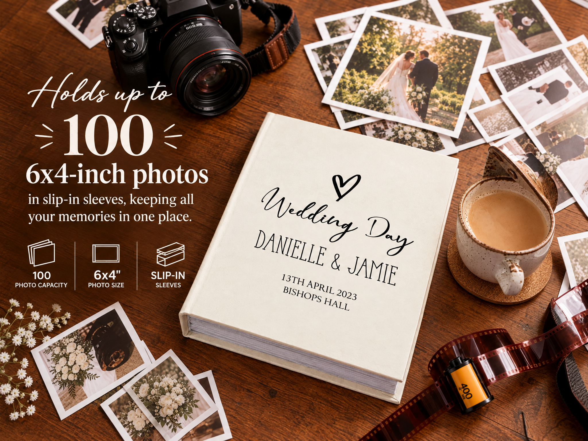 Personalised Wedding Day Photo Album With Sleeves 100 x 6x4 Capacity Personalised Photo Album ukgiftstoreonline