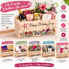 Personalised 40th Birthday Flower Crate Box Gift For Her storage crate ukgiftstoreonline