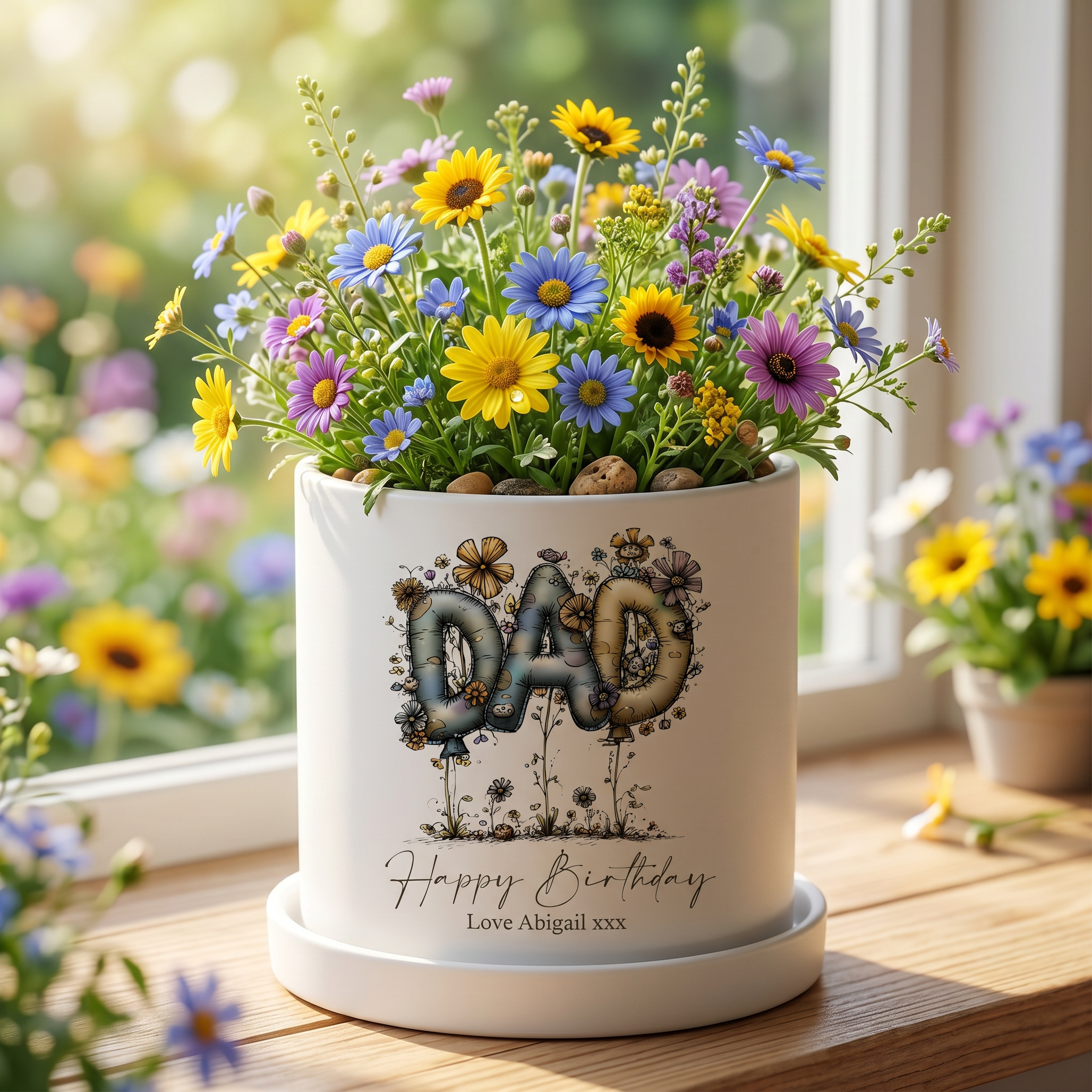 Personalised Dad Plant Pot – Handcrafted Planter With Dad Flower Design ukgiftstoreonline