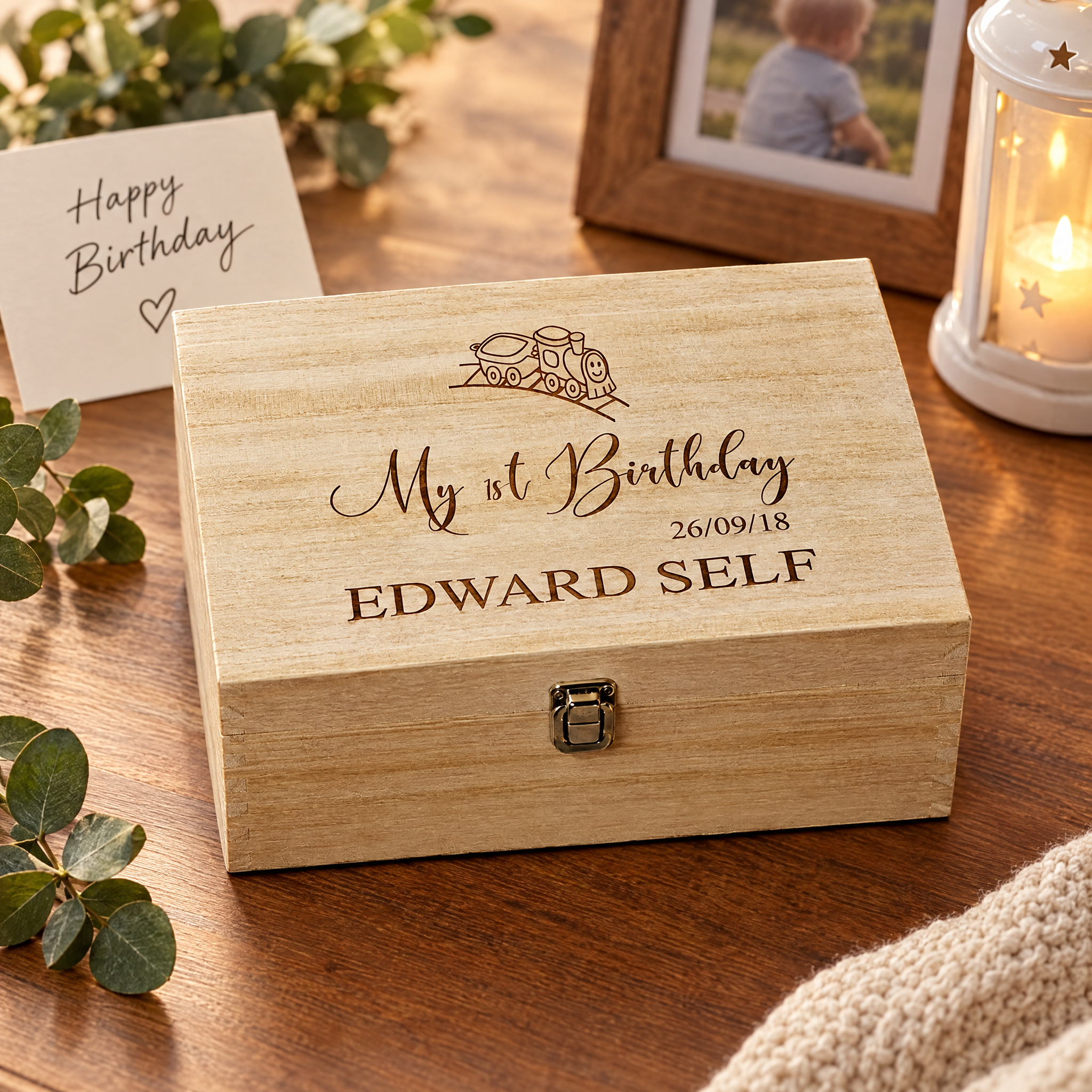 Personalised Large Boy's First Birthday Gift Keepsake Box Engraved Personalised Birthday Gift Raised Words